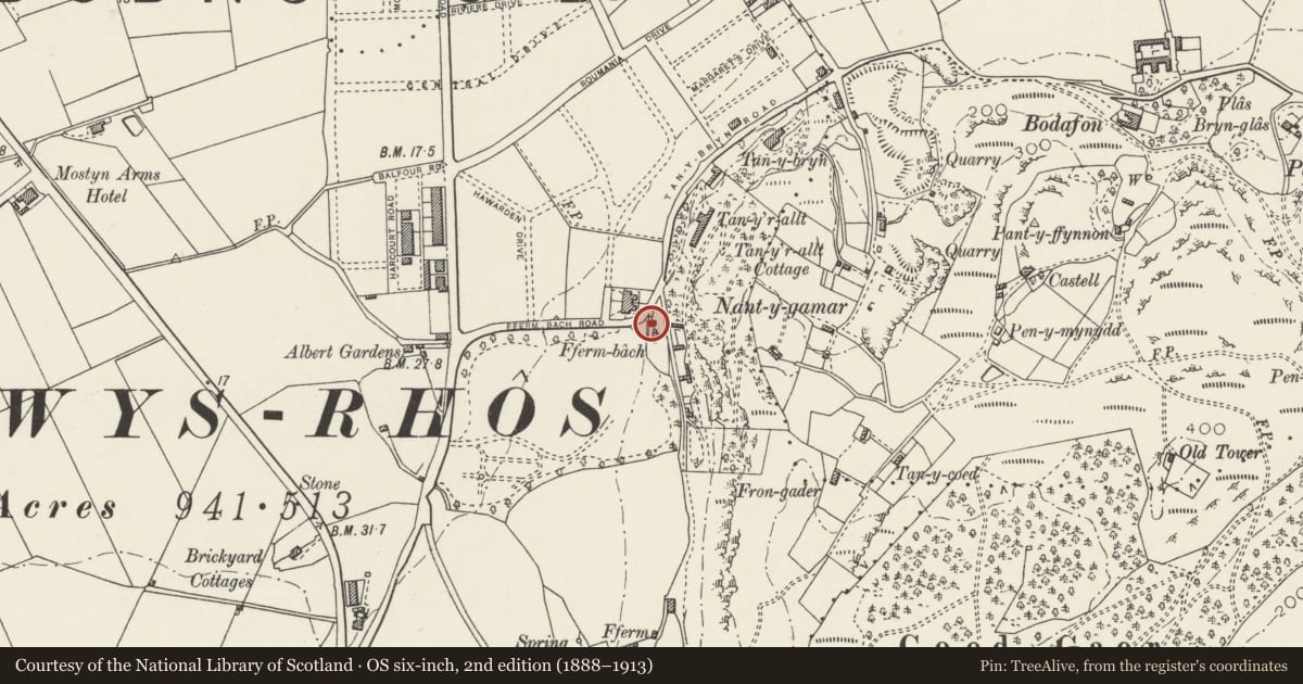 Ordnance Survey six-inch map, 2nd edition (1888–1913) covering the location of Rear Lodge to North Wales Medical Centre, Llandudno, Conwy, with a pin at the register's coordinates
