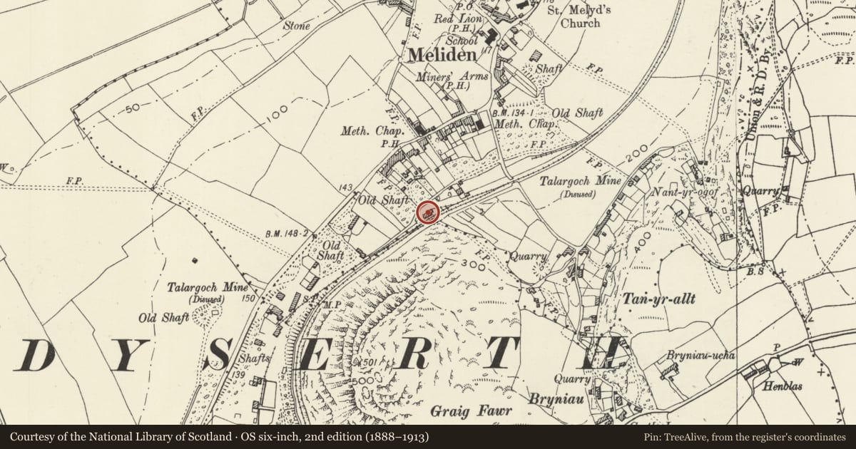 Ordnance Survey six-inch map, 2nd edition (1888–1913) covering the location of Goods Shed, Prestatyn, Denbighshire, with a pin at the register's coordinates