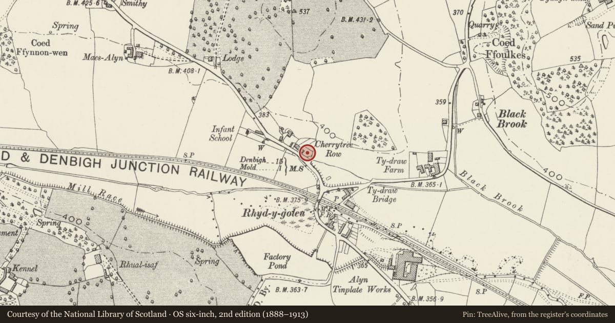 Ordnance Survey six-inch map, 2nd edition (1888–1913) covering the location of 3 Red Houses, Halkyn, Flintshire, with a pin at the register's coordinates