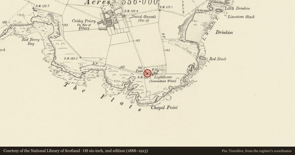 Ordnance Survey six-inch map, 2nd edition (1888–1913) covering the location of Outbuilding to W of lighthouse, Tenby, Pembrokeshire, with a pin at the register's coordinates
