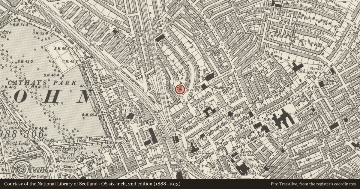 Ordnance Survey six-inch map, 2nd edition (1888–1913) covering the location of The Mansion House, Roath, Cardiff, with a pin at the register's coordinates