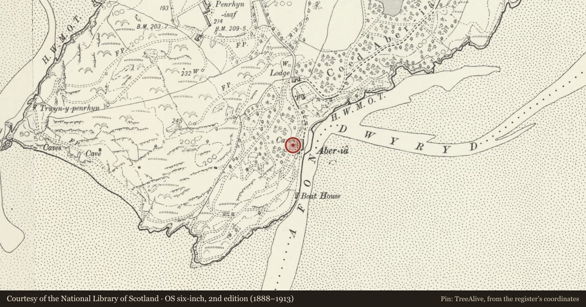 Ordnance Survey six-inch map, 2nd edition (1888–1913) covering the location of Dovecote Above Portmeirion Hotel, Penrhyndeudraeth, Gwynedd, with a pin at the register's coordinates
