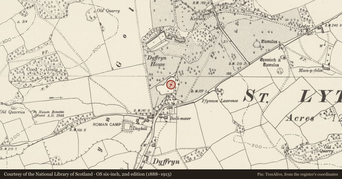 Ordnance Survey six-inch map, 2nd edition (1888–1913) covering the location of Vine Walk and Kiosks, Wenvoe, Vale of Glamorgan, with a pin at the register's coordinates