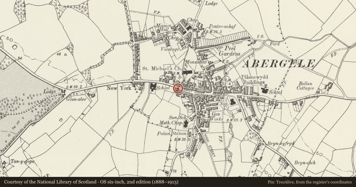 Ordnance Survey six-inch map, 2nd edition (1888–1913) covering the location of Former Medical Hall, Abergele, Conwy, with a pin at the register's coordinates