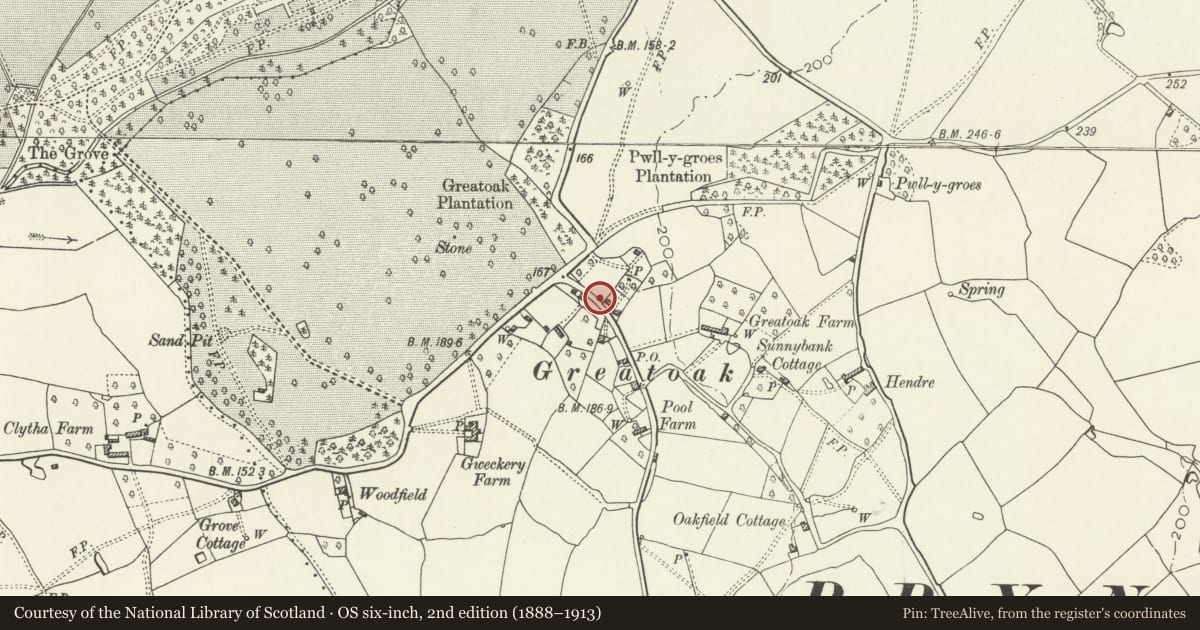 Ordnance Survey six-inch map, 2nd edition (1888–1913) covering the location of Telephone Call-box (01291 690495), Llanarth, Monmouthshire, with a pin at the register's coordinates