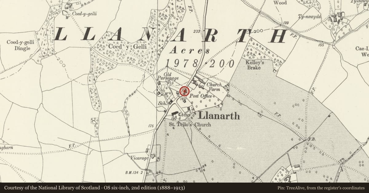 Ordnance Survey six-inch map, 2nd edition (1888–1913) covering the location of Telephone Call-box (01873 840412), Llanarth, Monmouthshire, with a pin at the register's coordinates