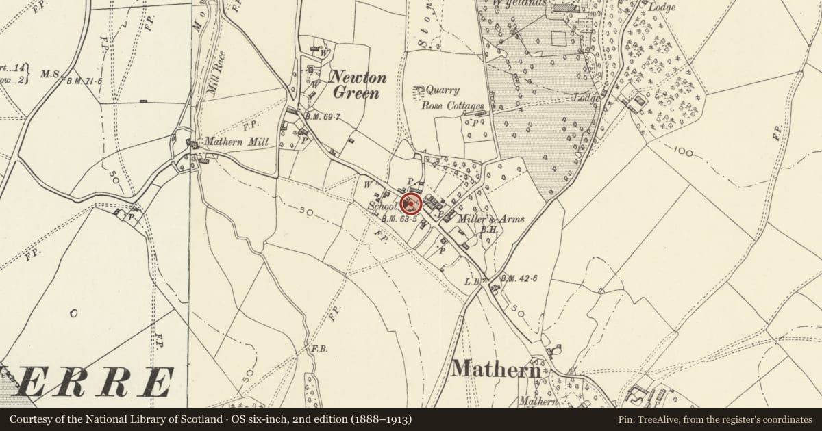 Ordnance Survey six-inch map, 2nd edition (1888–1913) covering the location of Telephone Call-box, Mathern, Monmouthshire, with a pin at the register's coordinates