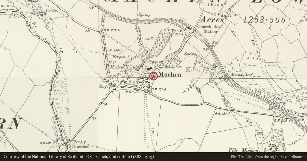 Ordnance Survey six-inch map, 2nd edition (1888–1913) covering the location of Parkfield House, Graig, Newport, with a pin at the register's coordinates