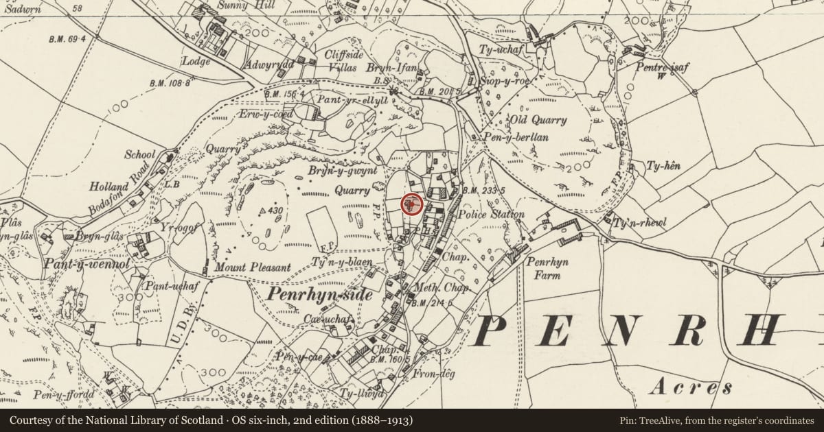 Ordnance Survey six-inch map, 2nd edition (1888–1913) covering the location of Tan-y-Wal, Llandudno, Conwy, with a pin at the register's coordinates