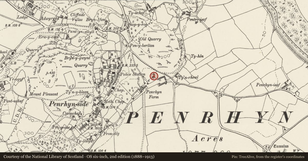 Ordnance Survey six-inch map, 2nd edition (1888–1913) covering the location of Former Chapel at Penrhyn Old Hall, Llandudno, Conwy, with a pin at the register's coordinates