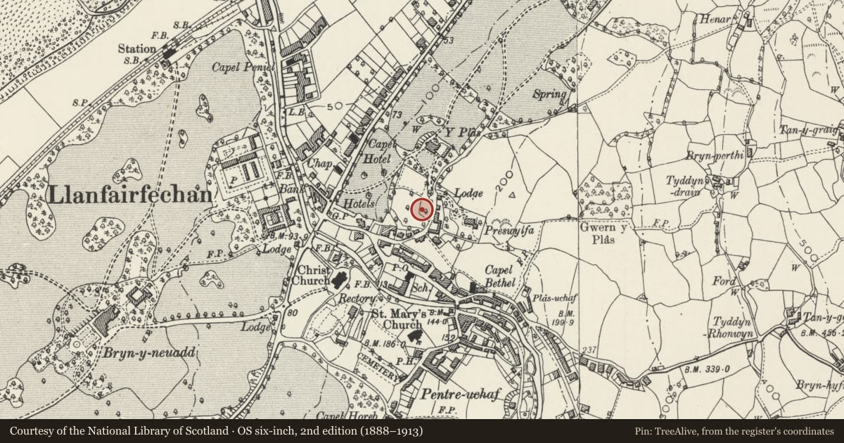 Ordnance Survey six-inch map, 2nd edition (1888–1913) covering the location of Church Men's Club (Church Institute), Llanfairfechan, Conwy, with a pin at the register's coordinates
