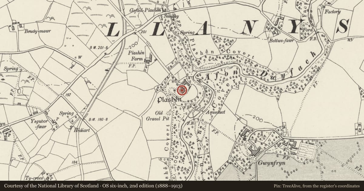 Ordnance Survey six-inch map, 2nd edition (1888–1913) covering the location of Talhenbont, Llanystumdwy, Gwynedd, with a pin at the register's coordinates
