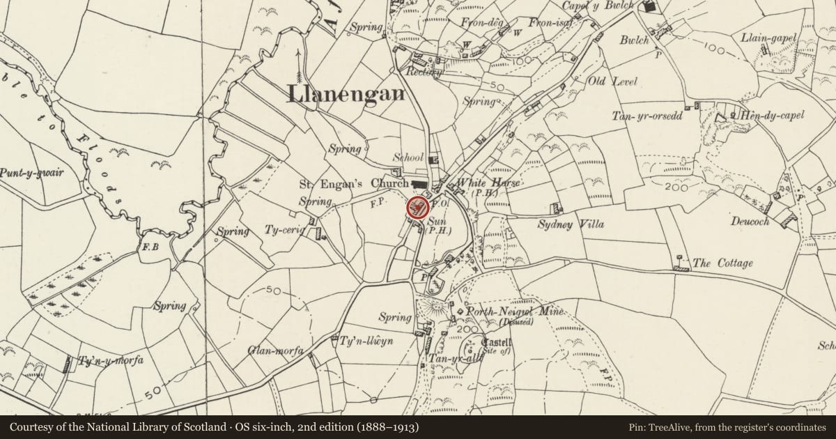 Ordnance Survey six-inch map, 2nd edition (1888–1913) covering the location of Gorphwysfa, Llanengan, Gwynedd, with a pin at the register's coordinates