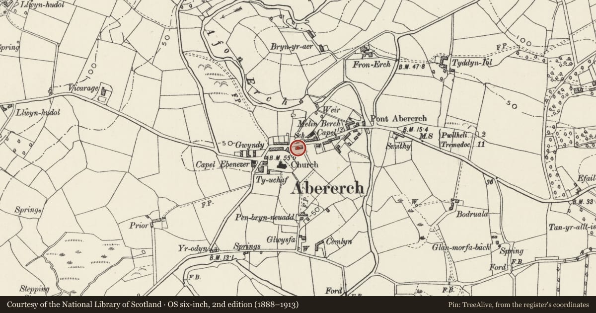 Ordnance Survey six-inch map, 2nd edition (1888–1913) covering the location of Ty-gwyn, Llannor, Gwynedd, with a pin at the register's coordinates