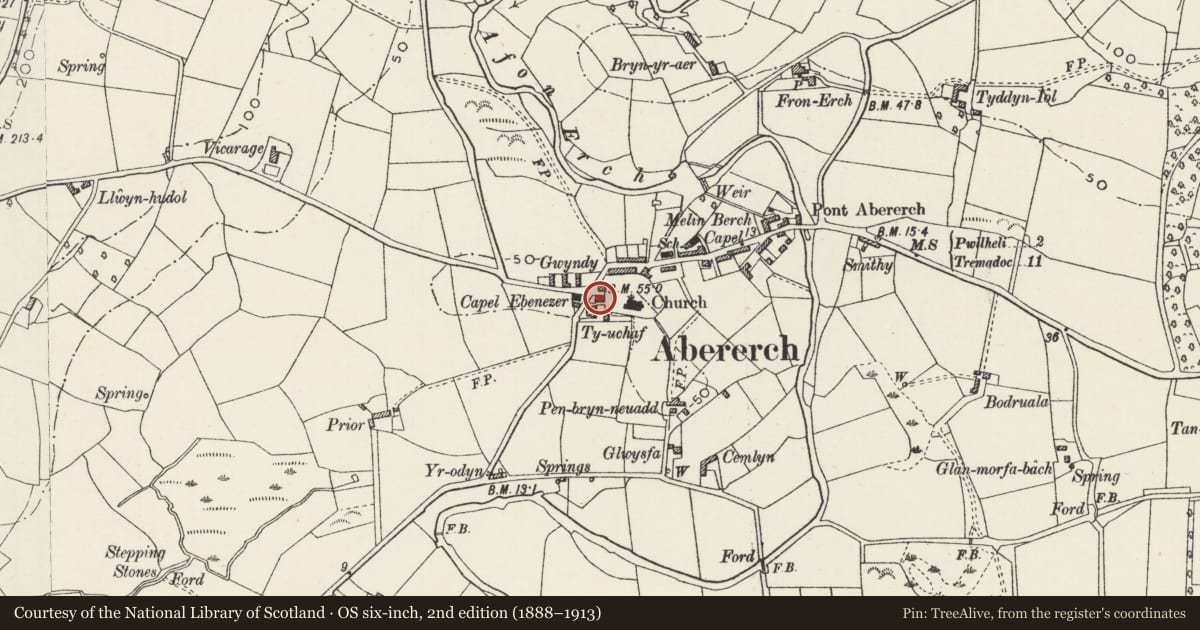 Ordnance Survey six-inch map, 2nd edition (1888–1913) covering the location of Ty-uchaf, Llannor, Gwynedd, with a pin at the register's coordinates