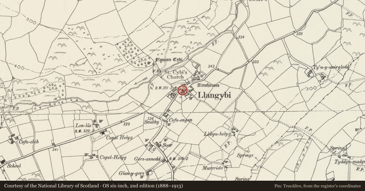 Ordnance Survey six-inch map, 2nd edition (1888–1913) covering the location of Ty'n-y-porth, Llanystumdwy, Gwynedd, with a pin at the register's coordinates