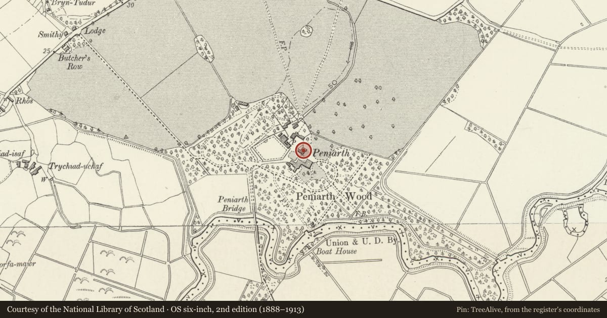 Ordnance Survey six-inch map, 2nd edition (1888–1913) covering the location of The Clock House, Llanegryn, Gwynedd, with a pin at the register's coordinates