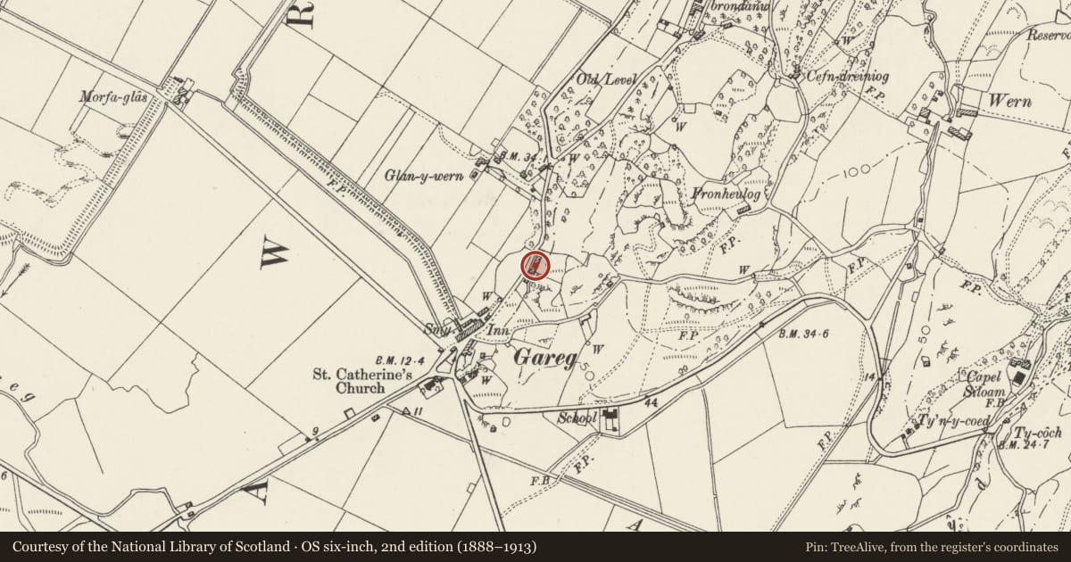Ordnance Survey six-inch map, 2nd edition (1888–1913) covering the location of 1 Cyffin Terrace, A4085, Llanfrothen, Gwynedd, with a pin at the register's coordinates