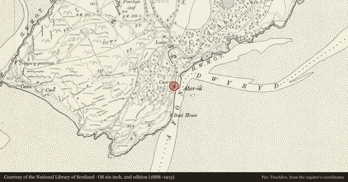 Ordnance Survey six-inch map, 2nd edition (1888–1913) covering the location of Portmeirion Hotel Including Revetment, Balustrade and Sculptures to the Upper Terrace, Penrhyndeudraeth, Gwynedd, with a pin at the register's coordinates