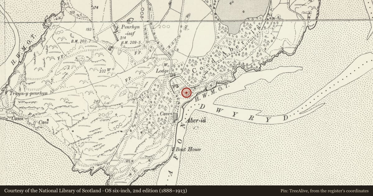 Ordnance Survey six-inch map, 2nd edition (1888–1913) covering the location of Watch House, Penrhyndeudraeth, Gwynedd, with a pin at the register's coordinates