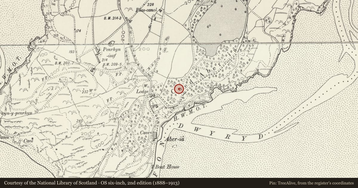 Ordnance Survey six-inch map, 2nd edition (1888–1913) covering the location of Reception (Chantry Lodge), Penrhyndeudraeth, Gwynedd, with a pin at the register's coordinates