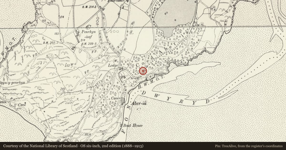 Ordnance Survey six-inch map, 2nd edition (1888–1913) covering the location of The Gate House, Penrhyndeudraeth, Gwynedd, with a pin at the register's coordinates