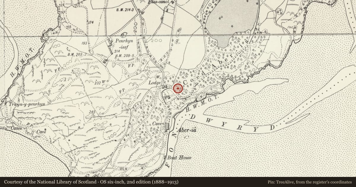 Ordnance Survey six-inch map, 2nd edition (1888–1913) covering the location of Chantry, Penrhyndeudraeth, Gwynedd, with a pin at the register's coordinates