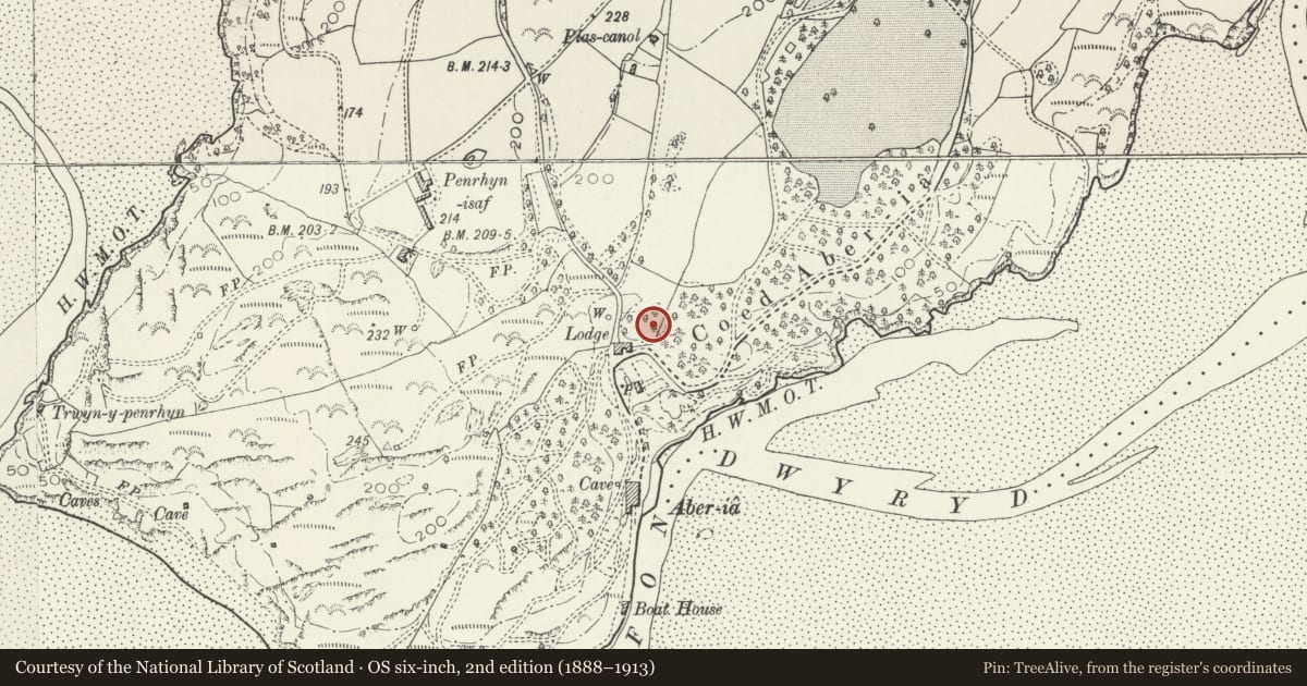 Ordnance Survey six-inch map, 2nd edition (1888–1913) covering the location of The Unicorn, Penrhyndeudraeth, Gwynedd, with a pin at the register's coordinates