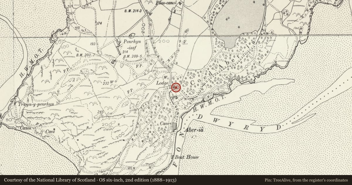 Ordnance Survey six-inch map, 2nd edition (1888–1913) covering the location of Gloriette, Penrhyndeudraeth, Gwynedd, with a pin at the register's coordinates