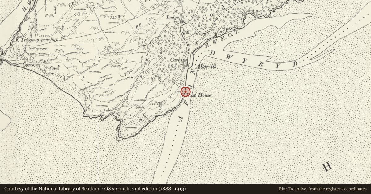 Ordnance Survey six-inch map, 2nd edition (1888–1913) covering the location of Observatory Tower, Penrhyndeudraeth, Gwynedd, with a pin at the register's coordinates