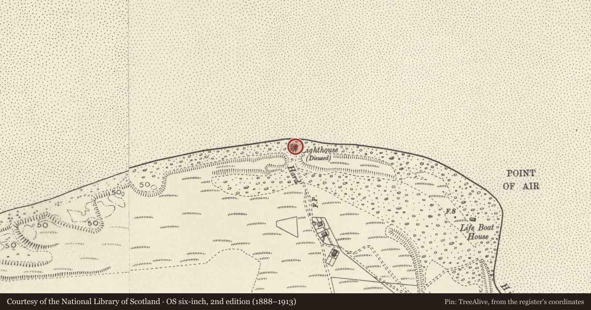 Ordnance Survey six-inch map, 2nd edition (1888–1913) covering the location of Point of Ayr Lighthouse, Llanasa, Flintshire, with a pin at the register's coordinates