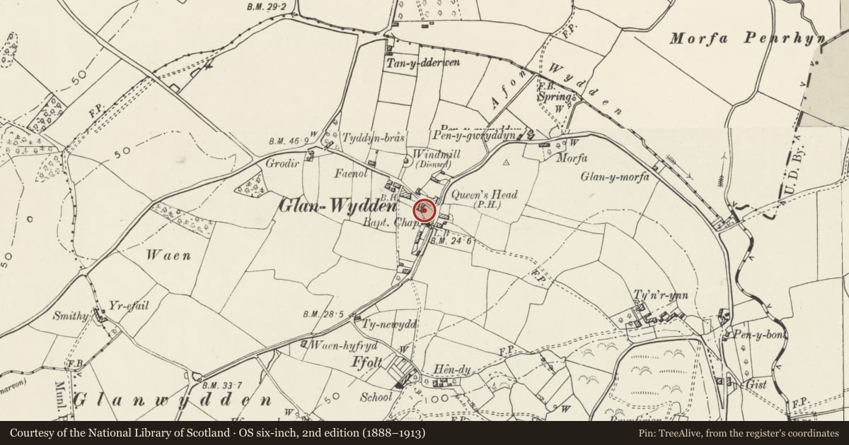 Ordnance Survey six-inch map, 2nd edition (1888–1913) covering the location of Store Cottage, Llandudno, Conwy, with a pin at the register's coordinates
