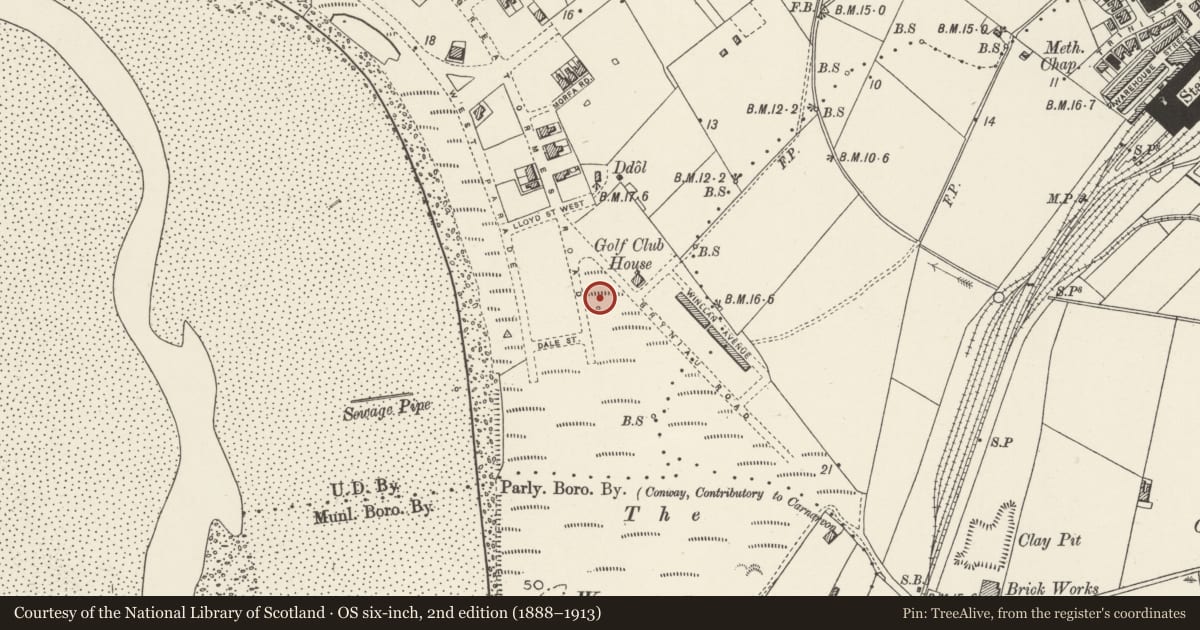 Ordnance Survey six-inch map, 2nd edition (1888–1913) covering the location of Church of Our Saviour (West Shore), Llandudno, Conwy, with a pin at the register's coordinates