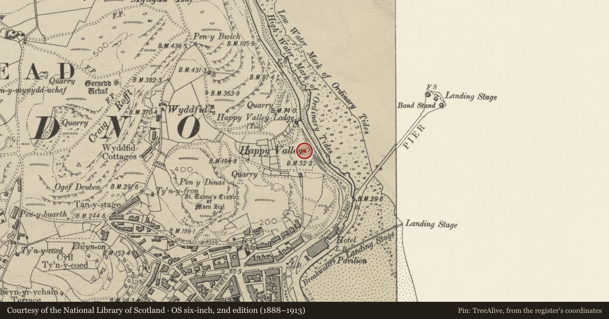 Ordnance Survey six-inch map, 2nd edition (1888–1913) covering the location of Jubilee Monument & Fountain to Queen Victoria, Llandudno, Conwy, with a pin at the register's coordinates