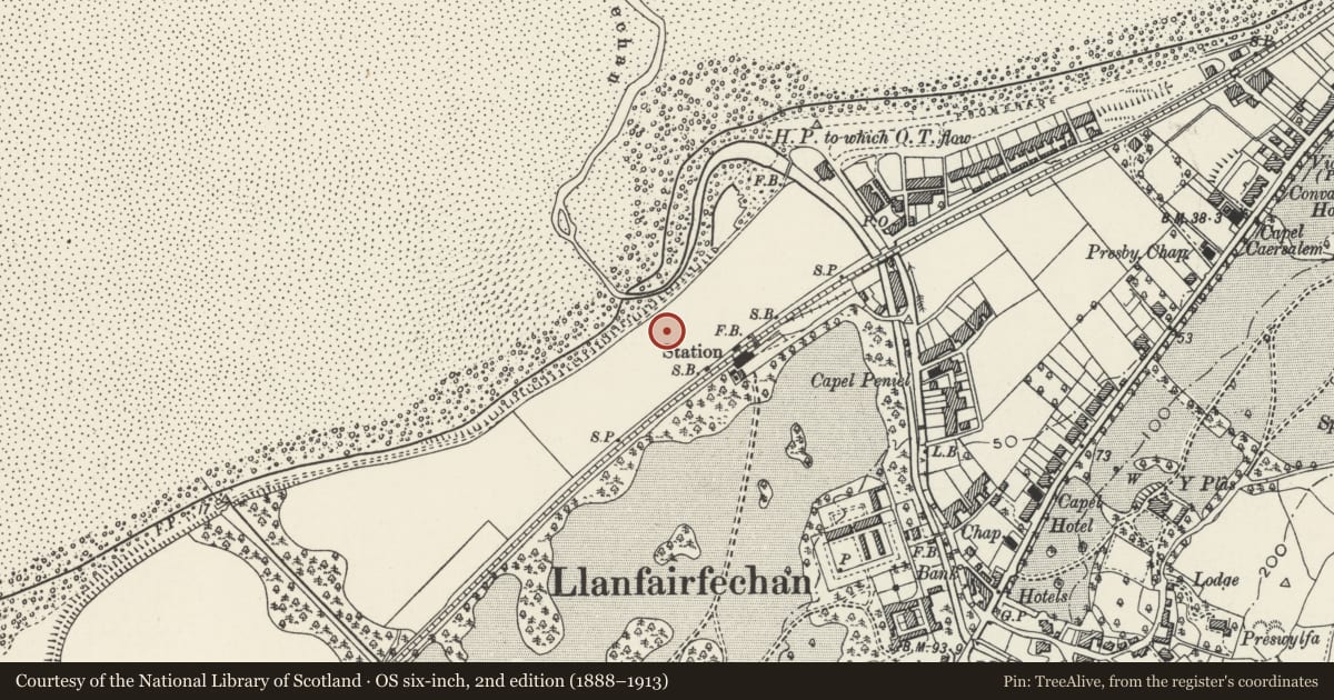 Ordnance Survey six-inch map, 2nd edition (1888–1913) covering the location of Talfor, Llanfairfechan, Conwy, with a pin at the register's coordinates