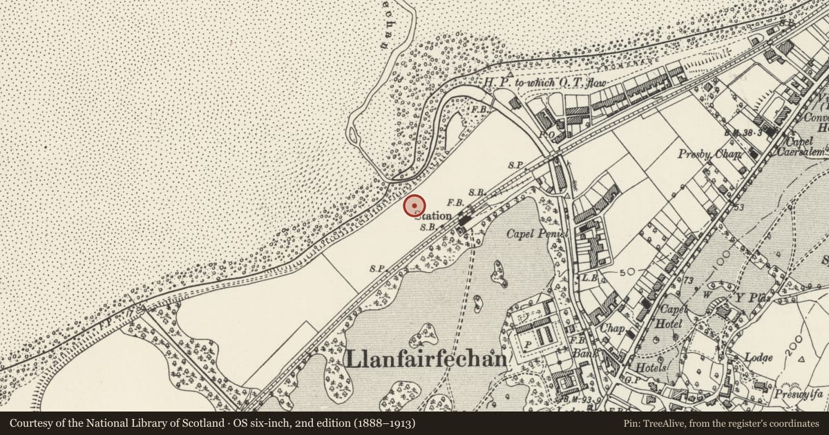 Ordnance Survey six-inch map, 2nd edition (1888–1913) covering the location of Gorsefield, Llanfairfechan, Conwy, with a pin at the register's coordinates