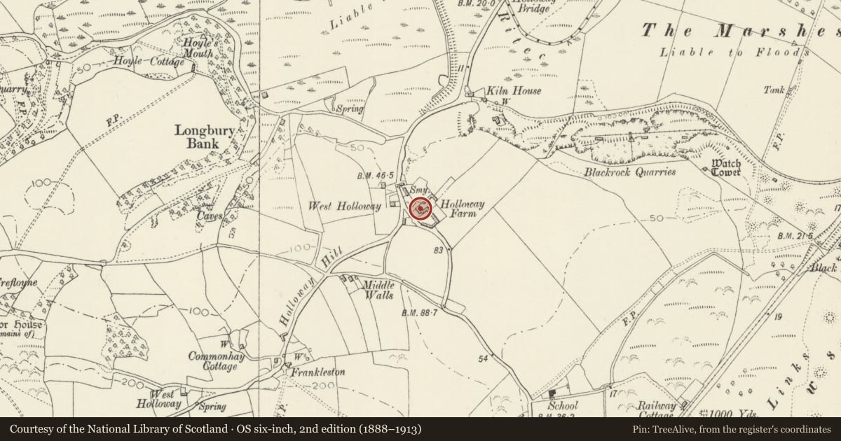 Ordnance Survey six-inch map, 2nd edition (1888–1913) covering the location of The Paddock Inn, Penally, Pembrokeshire, with a pin at the register's coordinates