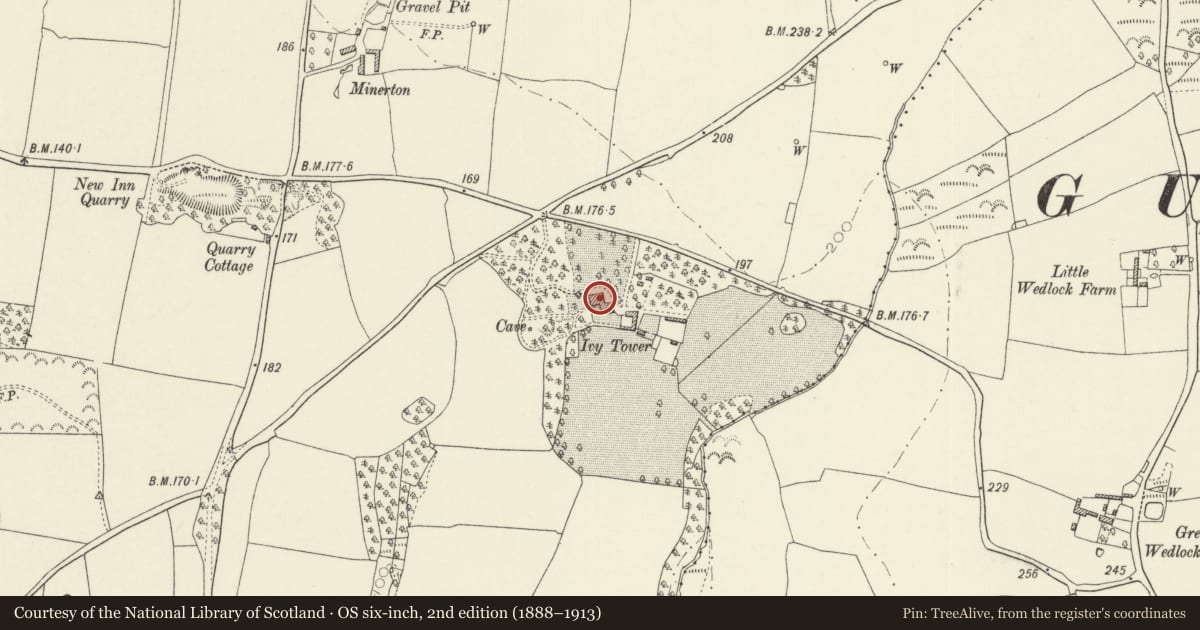 Ordnance Survey six-inch map, 2nd edition (1888–1913) covering the location of Ivy Tower Mansion, St. Florence, Pembrokeshire, with a pin at the register's coordinates