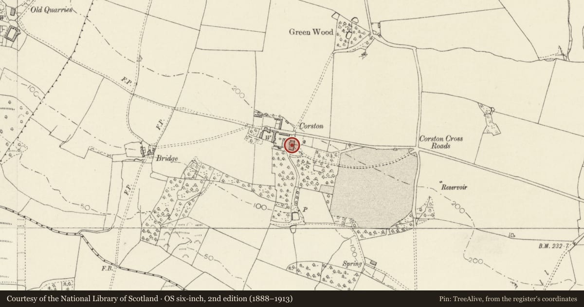 Ordnance Survey six-inch map, 2nd edition (1888–1913) covering the location of Corston House (Hotel), Hundleton, Pembrokeshire, with a pin at the register's coordinates