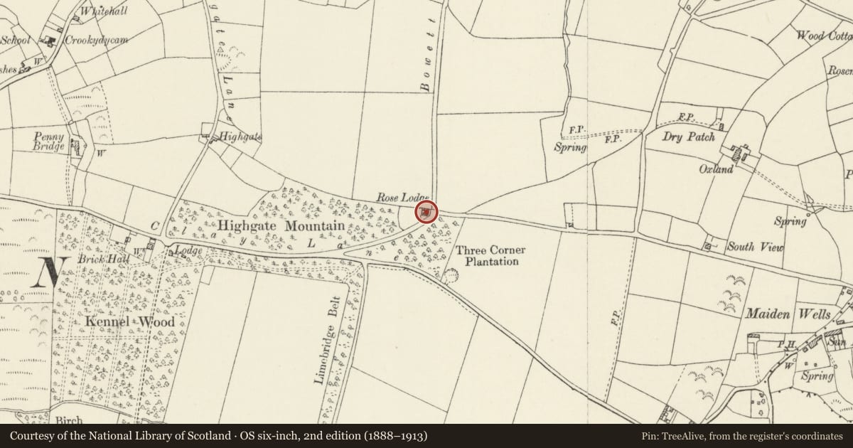 Ordnance Survey six-inch map, 2nd edition (1888–1913) covering the location of Rose Lodge, Hundleton, Pembrokeshire, with a pin at the register's coordinates