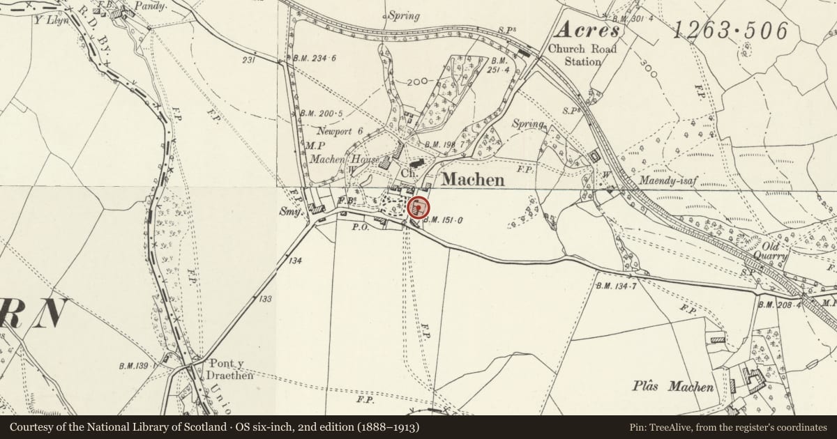 Ordnance Survey six-inch map, 2nd edition (1888–1913) covering the location of The Cottage, Graig, Newport, with a pin at the register's coordinates
