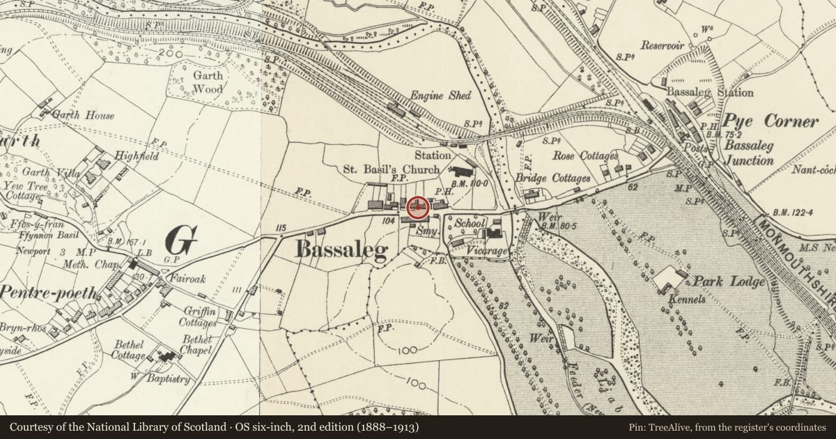 Ordnance Survey six-inch map, 2nd edition (1888–1913) covering the location of The Cottage, Graig, Newport, with a pin at the register's coordinates