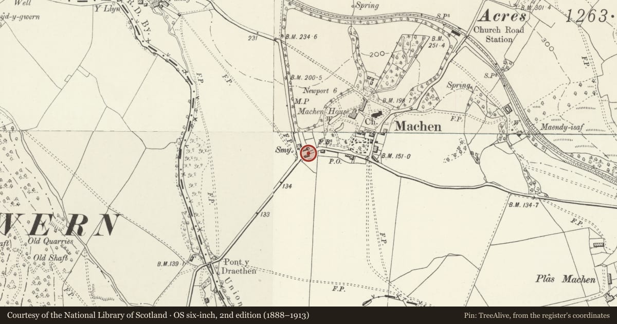 Ordnance Survey six-inch map, 2nd edition (1888–1913) covering the location of The Toll House, Graig, Newport, with a pin at the register's coordinates