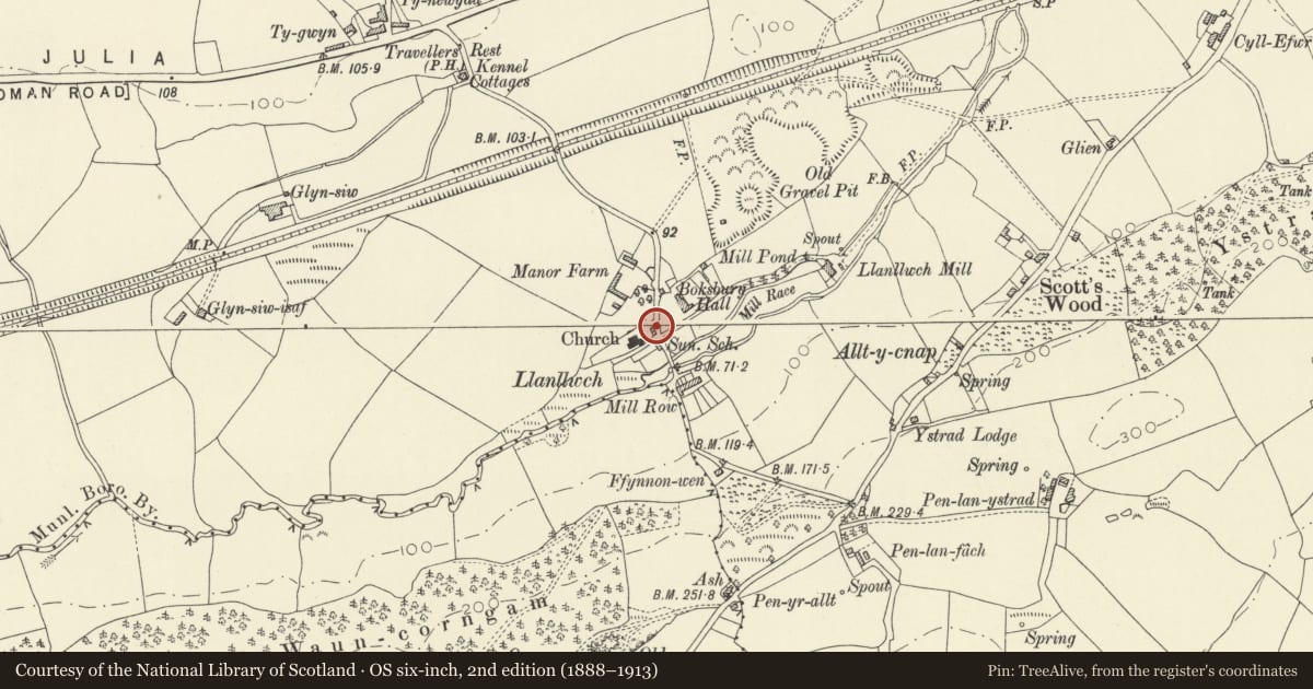 Ordnance Survey six-inch map, 2nd edition (1888–1913) covering the location of Former National School, Carmarthen, Carmarthenshire, with a pin at the register's coordinates
