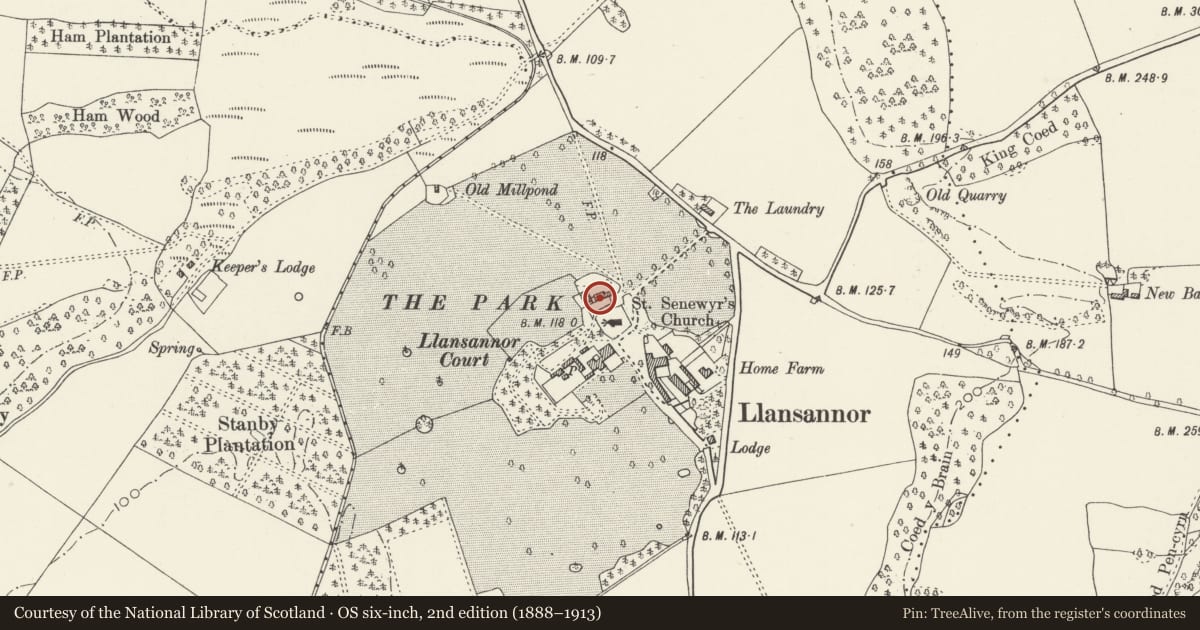 Ordnance Survey six-inch map, 2nd edition (1888–1913) covering the location of The Cottage, Penllyn, Vale of Glamorgan, with a pin at the register's coordinates
