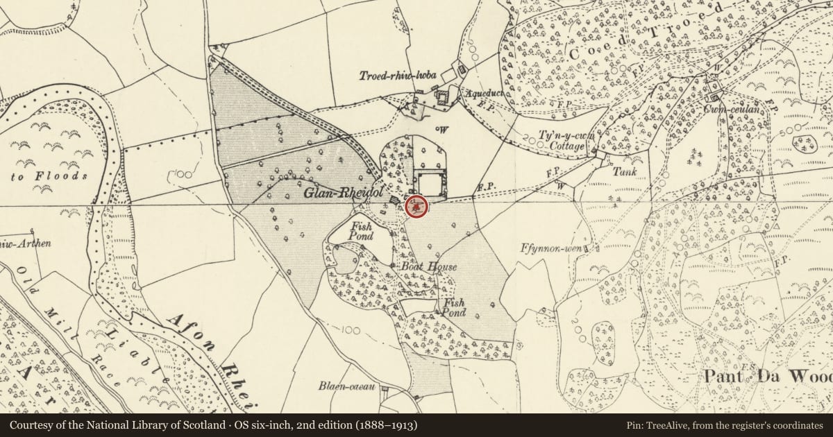 Ordnance Survey six-inch map, 2nd edition (1888–1913) covering the location of Outbuilding at Glan Rheidol, Melindwr, Ceredigion, with a pin at the register's coordinates