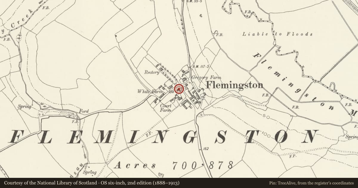 Ordnance Survey six-inch map, 2nd edition (1888–1913) covering the location of Church of St Michael the Archangel, St. Athan, Vale of Glamorgan, with a pin at the register's coordinates