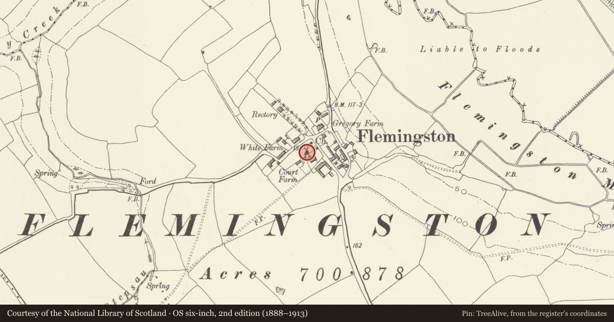 Ordnance Survey six-inch map, 2nd edition (1888–1913) covering the location of Detached Kitchen at Flemingston Court, St. Athan, Vale of Glamorgan, with a pin at the register's coordinates