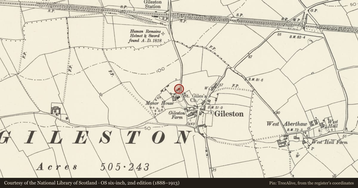 Ordnance Survey six-inch map, 2nd edition (1888–1913) covering the location of Stable Block of Gileston Manor, St. Athan, Vale of Glamorgan, with a pin at the register's coordinates