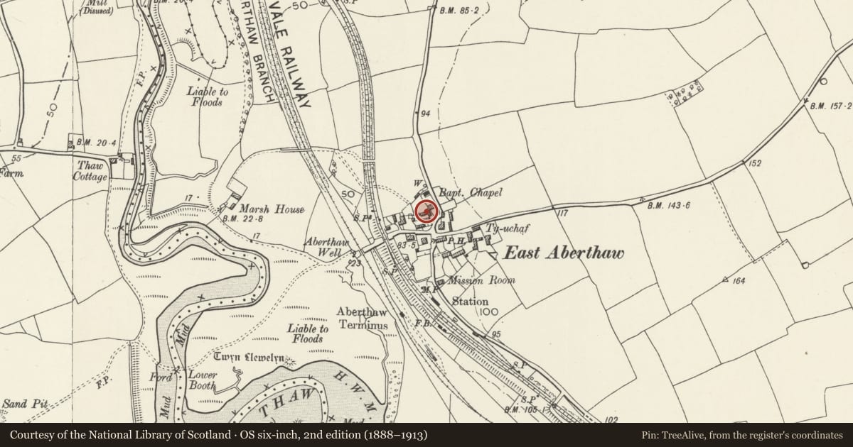 Ordnance Survey six-inch map, 2nd edition (1888–1913) covering the location of The Granary, Rhoose, Vale of Glamorgan, with a pin at the register's coordinates